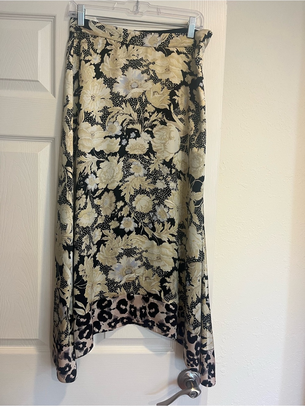 Taylor Black and Cream Floral Midi Skirt with Leopard Border